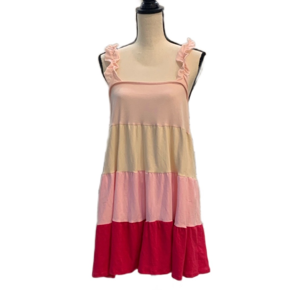 BiBi Boutique Brand~ Color Block Ruffle Sundress in Cream&Pinks Size M